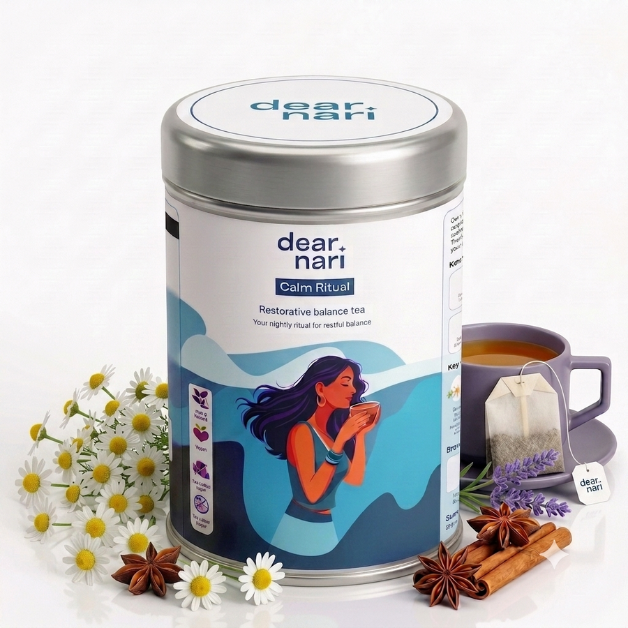Dear Nari Calm Ritual tea tin and bags