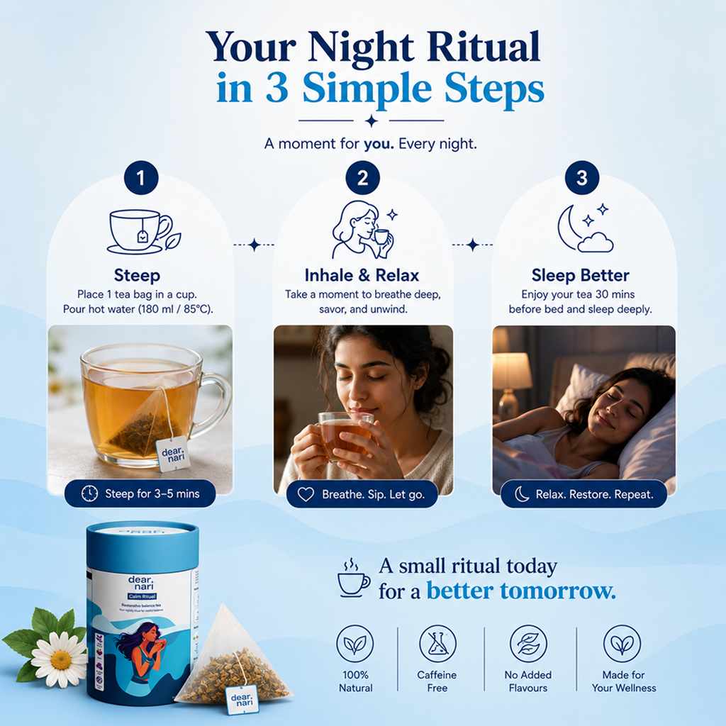 Dear Nari Calm Ritual – Restorative Sleep & Stress Relief Tea for Women | 30 Tea Bags