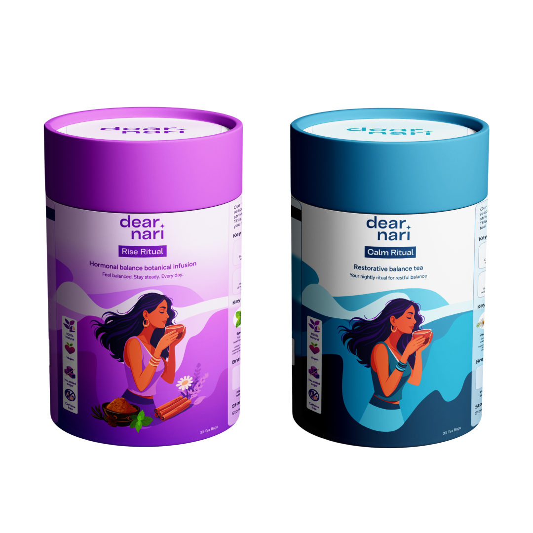 Dear Nari Morning & Night Ritual Combo – Hormonal Balance + Sleep & Stress Relief Tea for Women | 60 Tea Bags